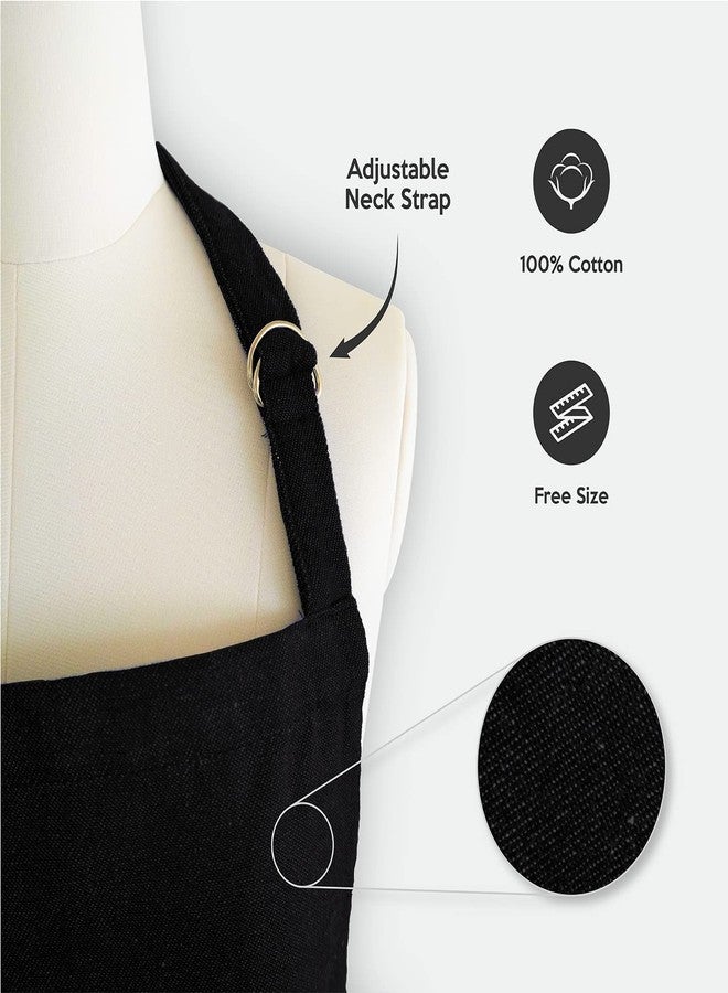 Ecotribe Cotton Apron for Kitchen-Adjustable Belt-Unisex Apron with Utility Pocket-Cooking Kitchen Apron-Free Size (SINGLE BLACK) - Pack of 1 - Image 3