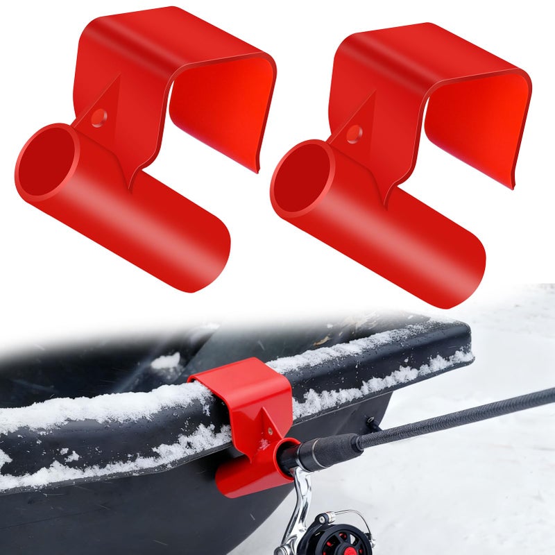Wenfan 2 Pcs Plastic Ice Fishing Sled Rod Holder Ice House Sled Rod Holder Hands-Free Ice Fishing Pole Rack Compatible Storage Rack Gear Bucket Accessories Sturdy for Riverbank Lakeside, Red - Image 1