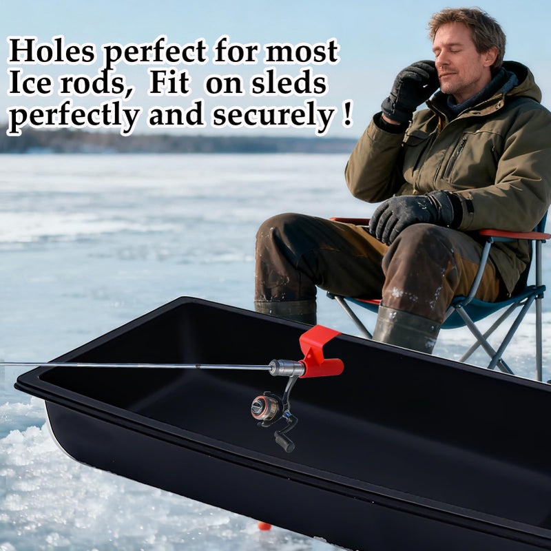 Wenfan 2 Pcs Plastic Ice Fishing Sled Rod Holder Ice House Sled Rod Holder Hands-Free Ice Fishing Pole Rack Compatible Storage Rack Gear Bucket Accessories Sturdy for Riverbank Lakeside, Red - Image 5