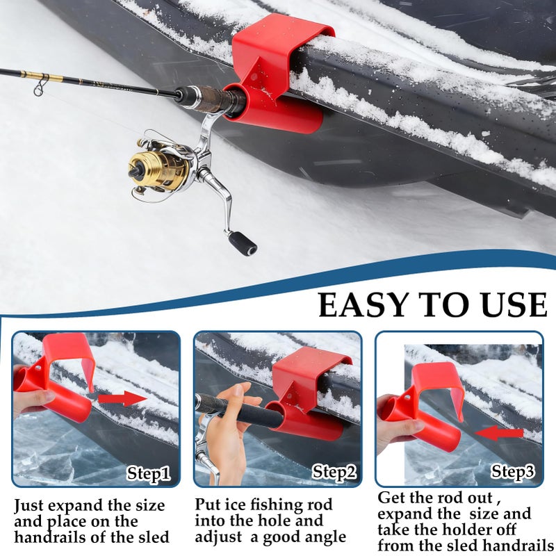 Wenfan 2 Pcs Plastic Ice Fishing Sled Rod Holder Ice House Sled Rod Holder Hands-Free Ice Fishing Pole Rack Compatible Storage Rack Gear Bucket Accessories Sturdy for Riverbank Lakeside, Red - Image 4