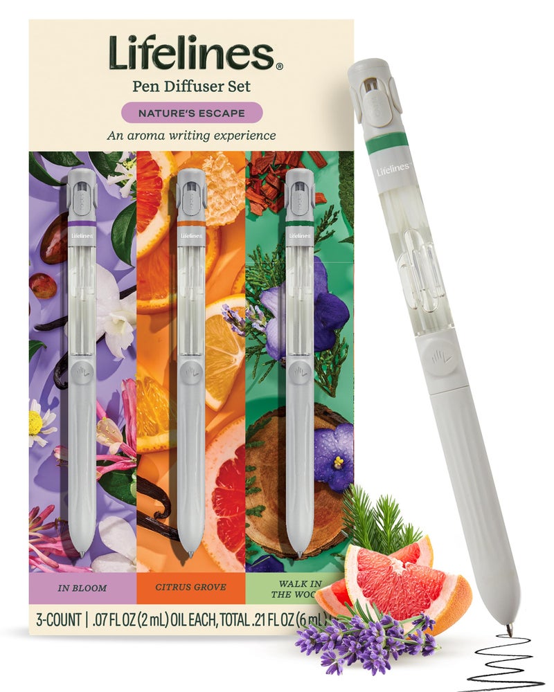 Lifelines Pen Diffuser Set, Nature's Escape 3-Pack â€“ 1mm Black Ballpoint Pens with Scented Essential Oil Blends â€“ Aromatherapy Diffuser & Sensory Immersion Diffuse Aroma As You Write - Image 1
