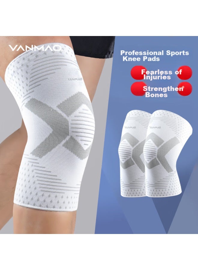 Yanmao Knee Pads For Sports, Men's Running, Basketball, Hiking, Meniscus Protection, Paint Cover, Badminton, Spring Season, Non-slip, White, Size L1, Pair - Image 1