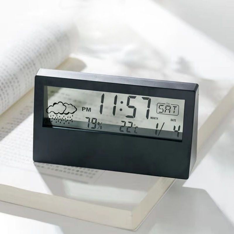 ساعة الطقس LCD مقياس درجة الحرارة والرطوبة الإلكترونية ساعة منبه عرض رقمي إبداعي متعدد الوظائف ضوء أبيض 2158 - Image 5