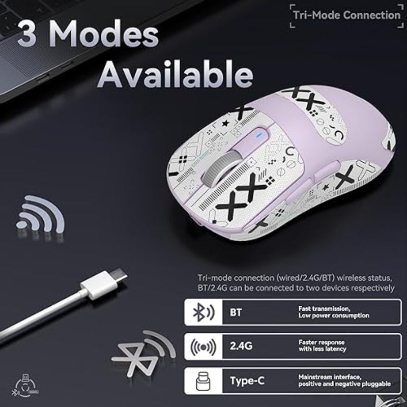ATTACK SHARK X3 49g Superlight Mouse with Adhesive Tape PixArt PAW3395 Gaming Sensor BT 2.4G Wireless Wired Gaming Mouse 6 DPI 26000 200 Hours Battery Office Mice for Win11 Xbox PS Mac - Image 4