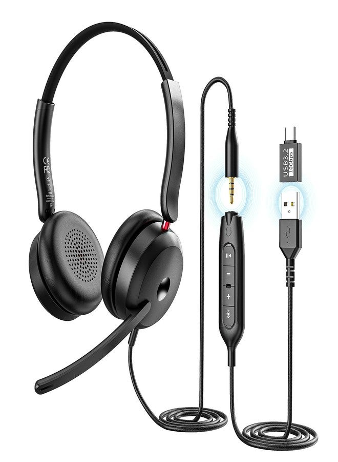 ONITOON USB-C/USB-A/3.5mm Wired Headset with Noise Cancelling Microphone | On-Ear Office Headphones for PC/Laptop | Line control & All-Day Comfort for Call Center, Video Conferencing, Remote Work,Online Class - Image 1