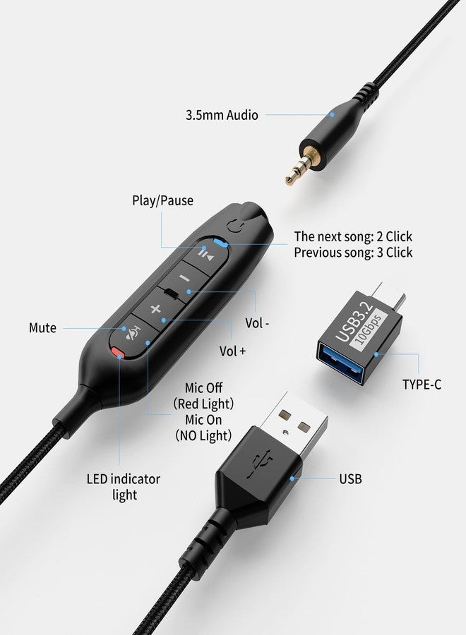 ONITOON USB-C/USB-A/3.5mm Wired Headset with Noise Cancelling Microphone | On-Ear Office Headphones for PC/Laptop | Line control & All-Day Comfort for Call Center, Video Conferencing, Remote Work,Online Class - Image 5
