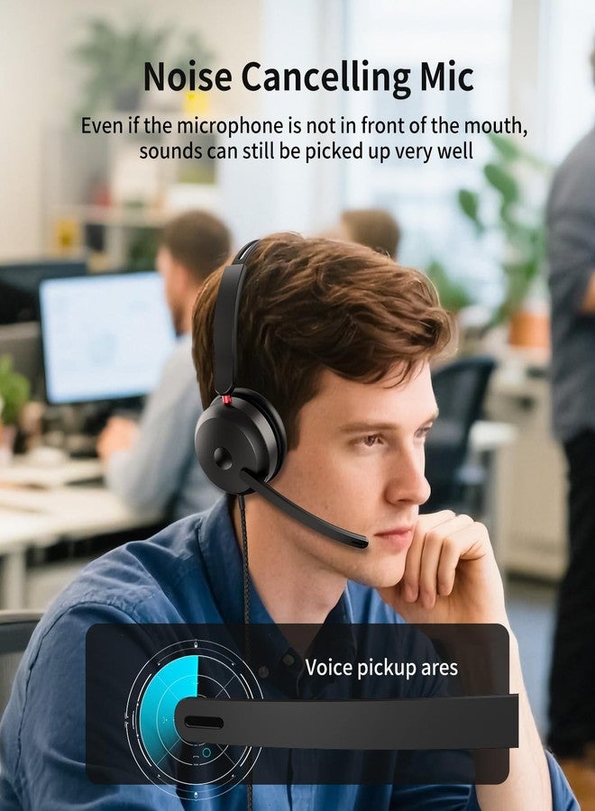 ONITOON USB-C/USB-A/3.5mm Wired Headset with Noise Cancelling Microphone | On-Ear Office Headphones for PC/Laptop | Line control & All-Day Comfort for Call Center, Video Conferencing, Remote Work,Online Class - Image 2