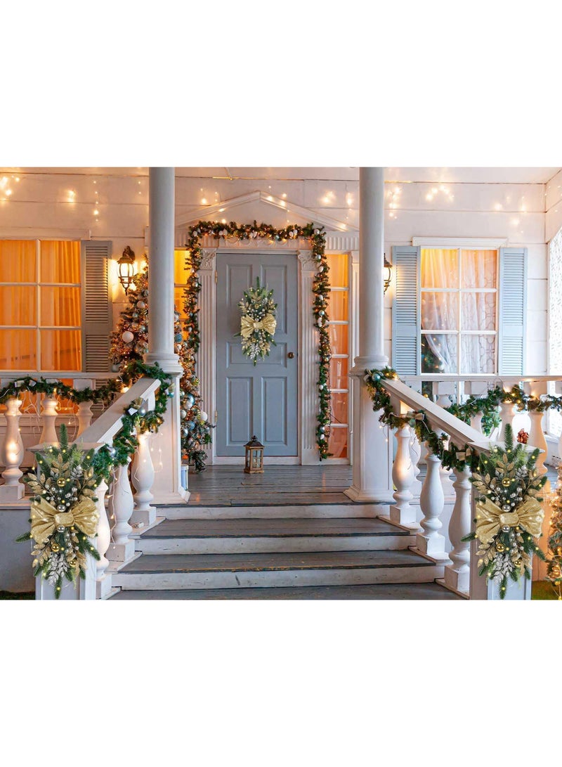 AUTOYSUR زينة عيد الميلاد الصناعية على الدرج، أكاليل عيد الميلاد مقاس 24 بوصة مع إضاءة LED، قلادة باب عيد الميلاد، إكليل عيد الميلاد المضاء مسبقًا لدرابزين الدرج، الحائط، النافذة، ديكور عيد الميلاد (ذهبي) - Image 5
