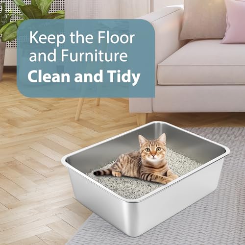 WENBOKMIN Stainless Steel Litter Box - Cat Litter Box Easy to Clean, Never Absorbs Odor, Stains, or Rusts - Silver (17.7" L x 13.5" W x 6" H) - Image 5