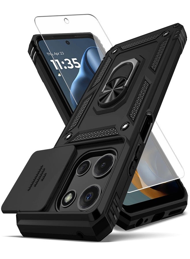 YZOK جراب لهاتف Moto G 2025، مع غطاء عدسة الكاميرا وواقي شاشة عالي الدقة، [بمواصفات عسكرية] جراب واقٍ مقاوم للصدمات مع مسند للسيارة لهاتف Motorola G 2025، أسود - Image 1