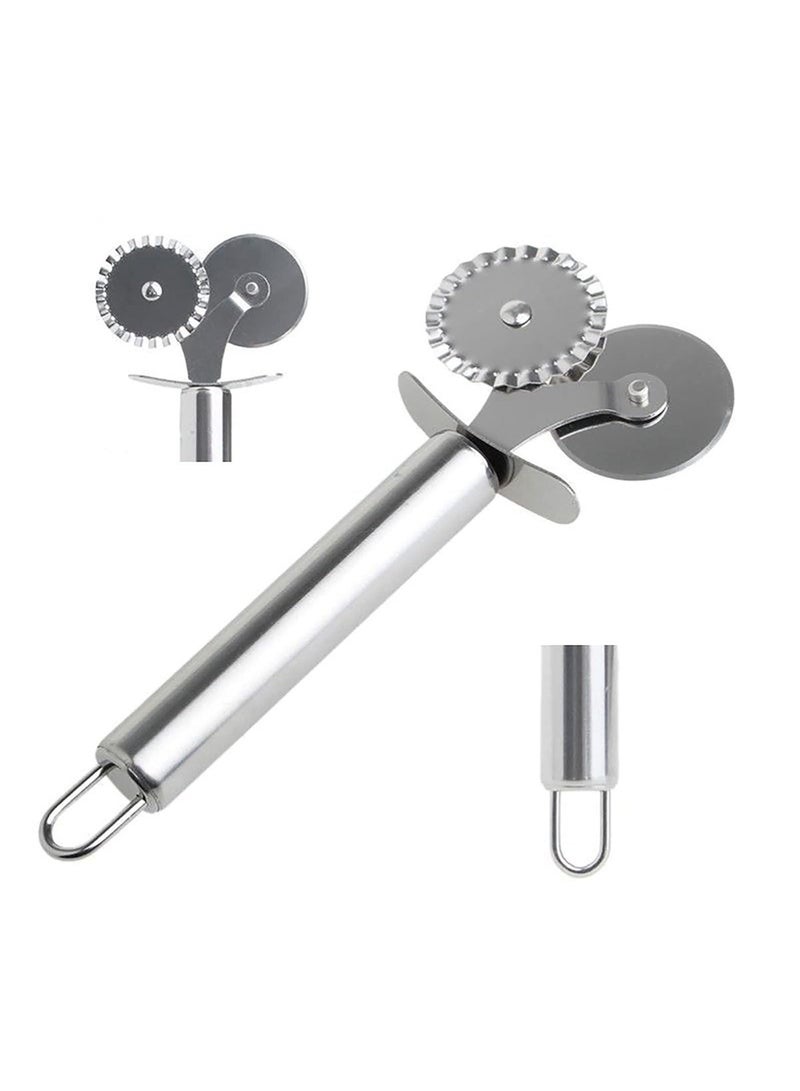 يونيسبرو عجلة تقطيع رافيولي المعجنات، تصميم قرص تقطيع بيتزا مزدوج الأسطوانة من الفولاذ المقاوم للصدأ، عجينة فطيرة المعكرونة، قالب بسكويت، أداة تقطيع العجين، عجلة رافيولي البيتزا، شفرة ذات حافة مموجة - Image 2