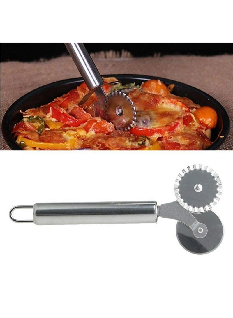 يونيسبرو عجلة تقطيع رافيولي المعجنات، تصميم قرص تقطيع بيتزا مزدوج الأسطوانة من الفولاذ المقاوم للصدأ، عجينة فطيرة المعكرونة، قالب بسكويت، أداة تقطيع العجين، عجلة رافيولي البيتزا، شفرة ذات حافة مموجة - Image 1