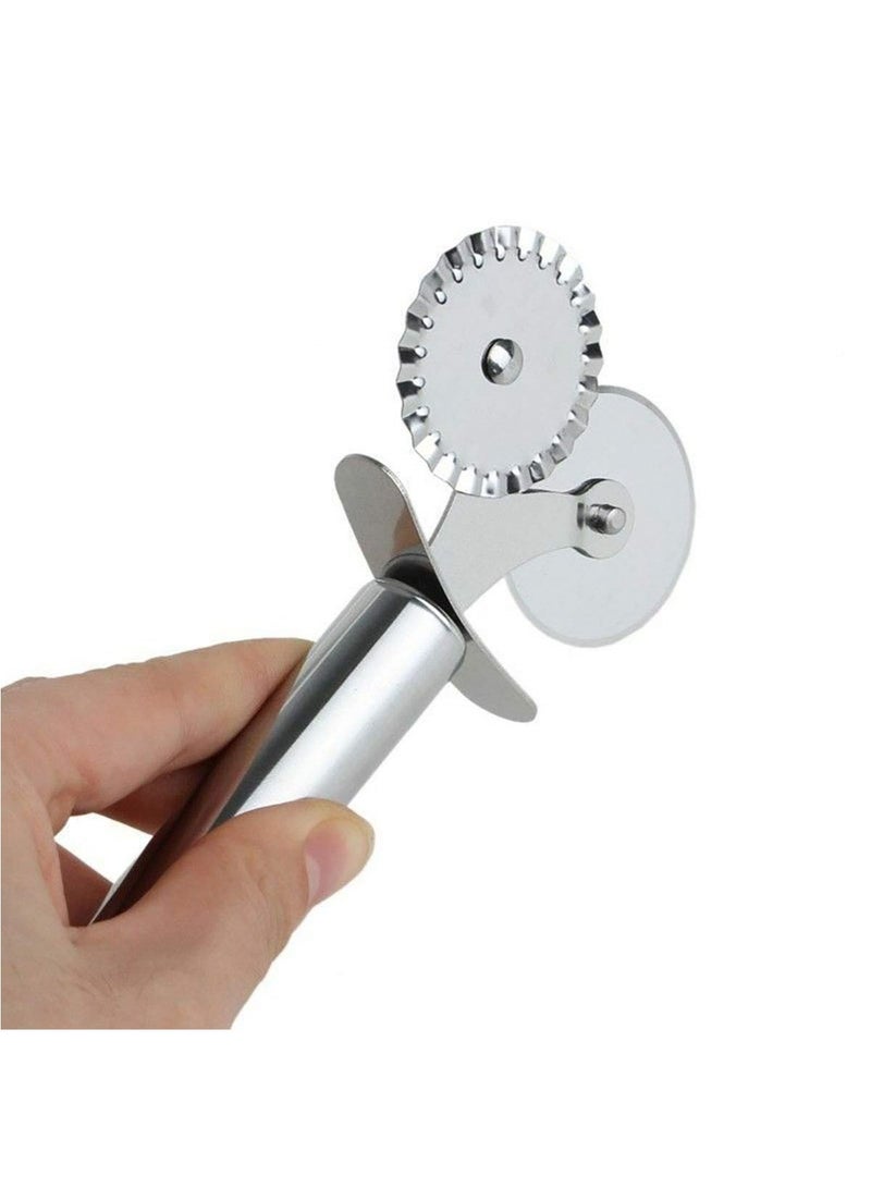 يونيسبرو عجلة تقطيع رافيولي المعجنات، تصميم قرص تقطيع بيتزا مزدوج الأسطوانة من الفولاذ المقاوم للصدأ، عجينة فطيرة المعكرونة، قالب بسكويت، أداة تقطيع العجين، عجلة رافيولي البيتزا، شفرة ذات حافة مموجة - Image 3