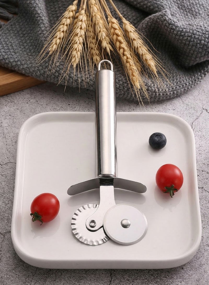 YOONISPRO Pastry Ravioli Wheel Cutter, Stainless Steel Double Roller Pizza Slicer Disc Design, Pastry Pasta Pie Crusts Cookies Crimper Cutter Dough Pizza Ravioli Wheel Tools Wavy Edge Blade - Image 3