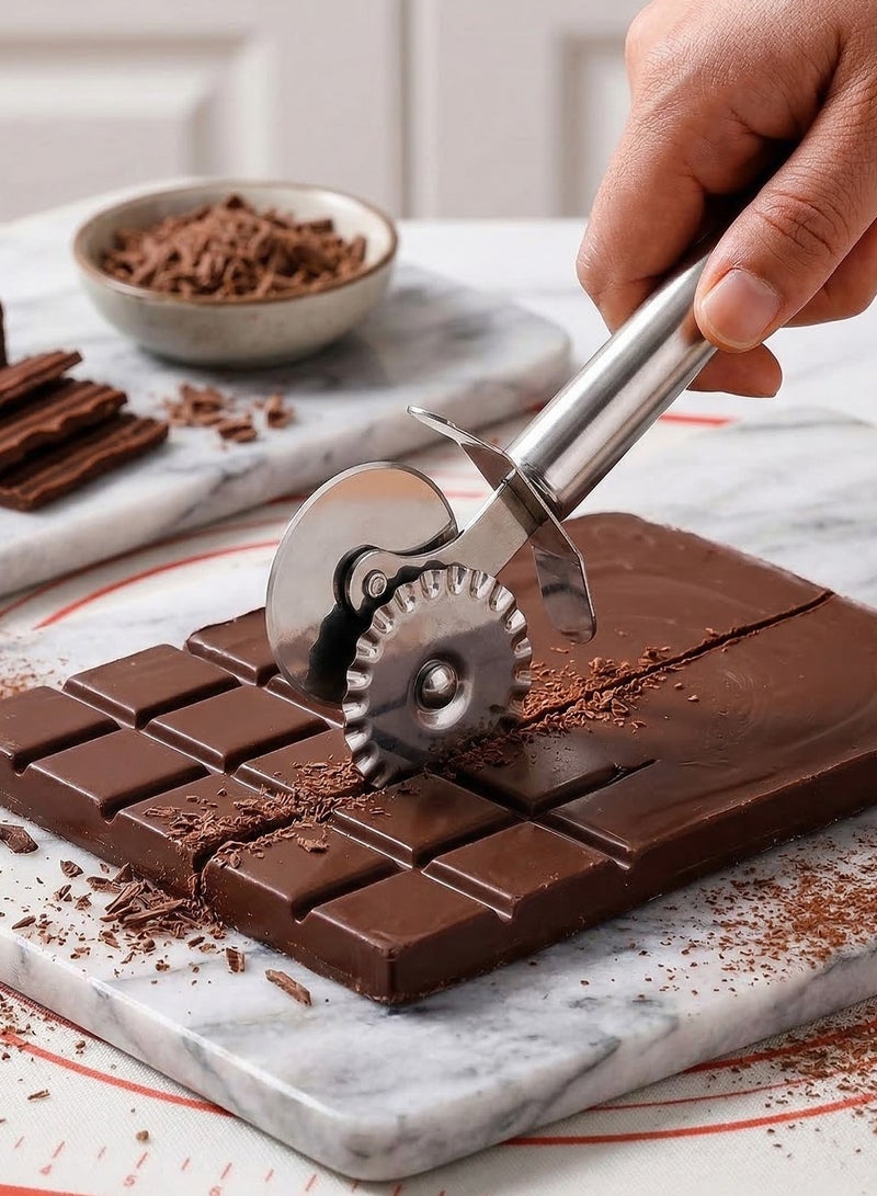 YOONISPRO Pastry Ravioli Wheel Cutter, Stainless Steel Double Roller Pizza Slicer Disc Design, Pastry Pasta Pie Crusts Cookies Crimper Cutter Dough Pizza Ravioli Wheel Tools Wavy Edge Blade - Image 4