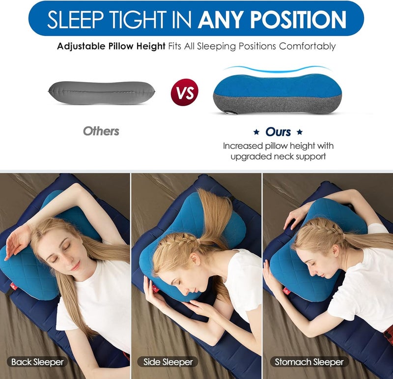HIKENTURE Camping Pillow with Removable Cover - Ultralight Inflatable Pillow for Neck Lumbar Support - Upgrade Backpacking Pillow - Washable Travel Air Pillows for Camping, Hiking, Backpacking - Image 3