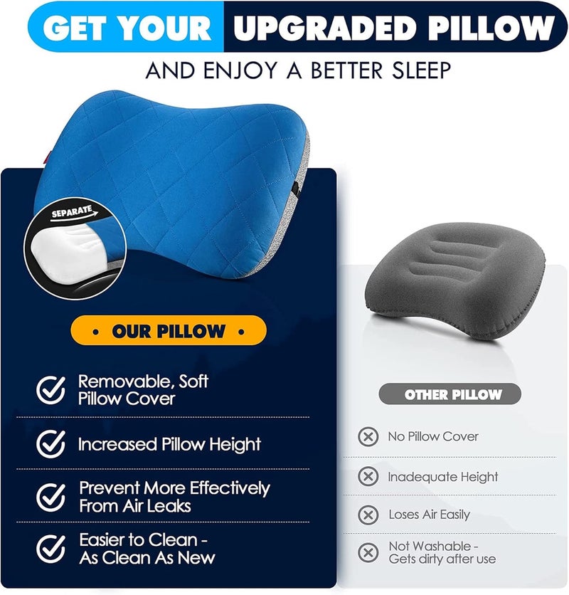 HIKENTURE Camping Pillow with Removable Cover - Ultralight Inflatable Pillow for Neck Lumbar Support - Upgrade Backpacking Pillow - Washable Travel Air Pillows for Camping, Hiking, Backpacking - Image 2