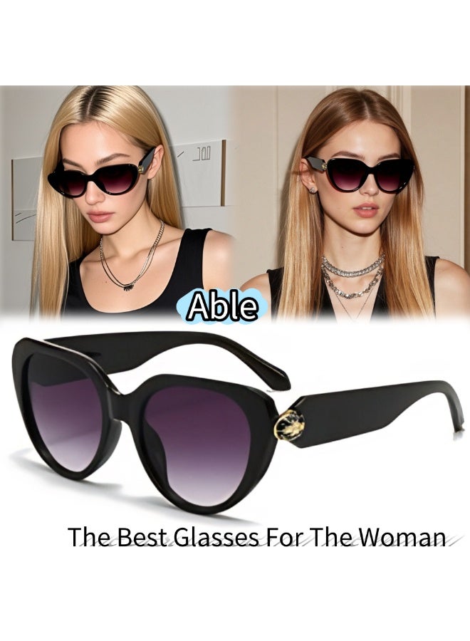 ABLE Women's fashionable and trendy cat-eye oversized sunglasses - UV400 protection, high-definition anti-glare, black frame. - Image 1