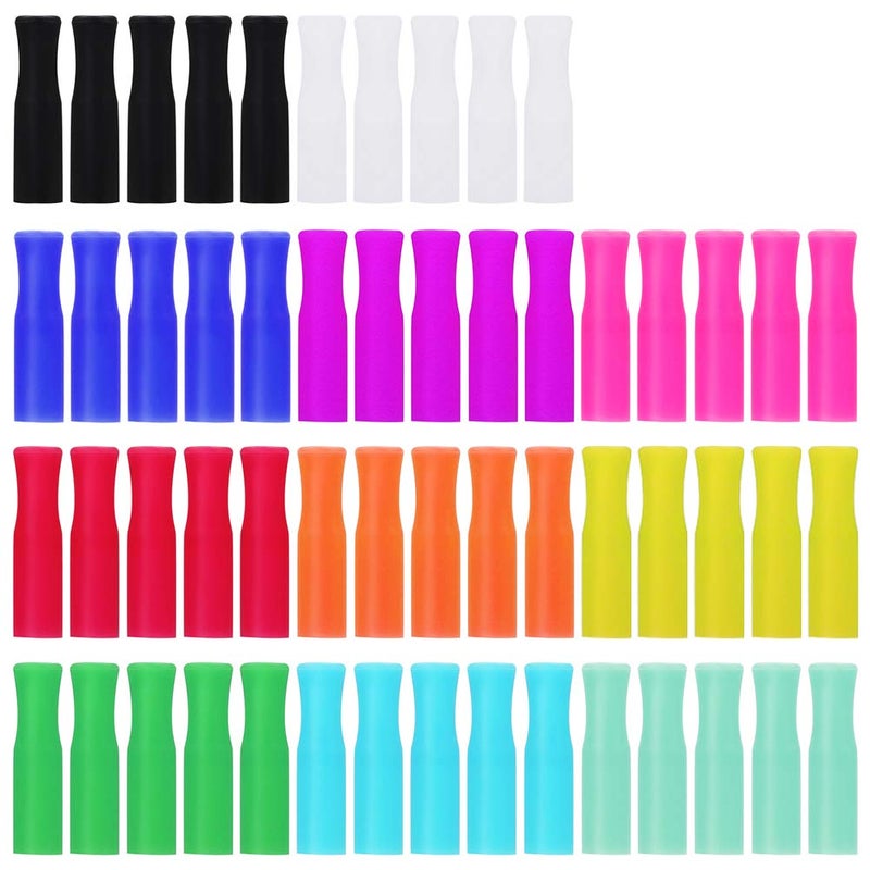 accmor 55Pcs Reusable Straws Tips Silicone Straw Tips Multicolor Food Grade Straws Tips Covers Only Fit for 14 Inch Wide6MM Out diameter Stainless Steel Straws by Accmor 