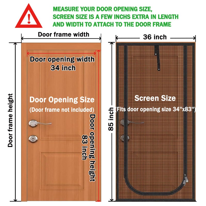 QWR Upgraded Pet Screen Door,Fits Door Opening Size 34''x 83'',Thickened Cat Resistant Mesh Screen Door for Living Room,Kitchen,Bedroom,Cat Proof Screen with Zipper Closure.(U-Type,Black) - Image 2