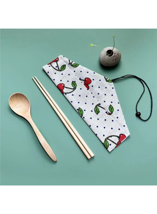 Beech Phoebe Portable Outdoor Travel Wooden Tableware Japanese Chopsticks Wooden Spoon Storage Suit For Primary School Students-Specification:Standard-Colour:Cherry Triangle Bag Lotus Wood Crank Tip Tail Set - Image 1