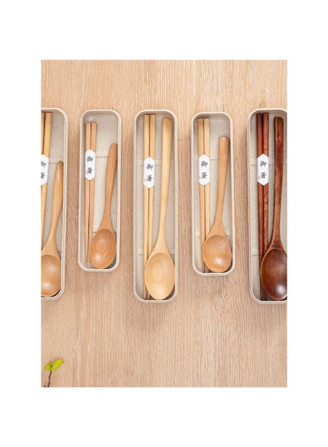 Beech Phoebe Portable Outdoor Travel Wooden Tableware Japanese Chopsticks Wooden Spoon Storage Suit For Primary School Students-Specification:Standard-Colour:Cherry Triangle Bag Lotus Wood Crank Tip Tail Set - Image 2