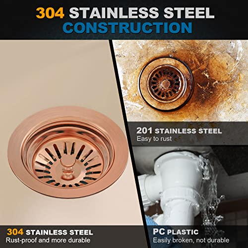 BOTEMY B9173 Kitchen Sink Drain Assembly 3-1/2 inch with Removable Sink Strainer Basket/Stopper 304 Stainless Steel (Antique Copper) - Image 5