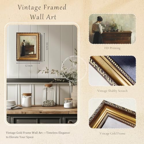 uniro Vintage Gold Framed Wall Art Vintage Woman Portrait Canvas Art Prints Painting Antique 19th Century Woman Reading Poster Moody Dark Academia Aesthetic Artwork for Bedroom Gallary Living Room OfficeBathroom Desktop Decor 12x16Inch - Image 3