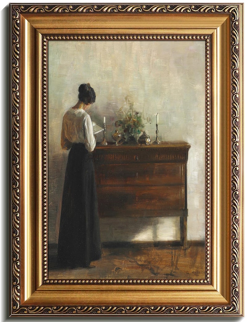 uniro Vintage Gold Framed Wall Art Vintage Woman Portrait Canvas Art Prints Painting Antique 19th Century Woman Reading Poster Moody Dark Academia Aesthetic Artwork for Bedroom Gallary Living Room OfficeBathroom Desktop Decor 12x16Inch - Image 2