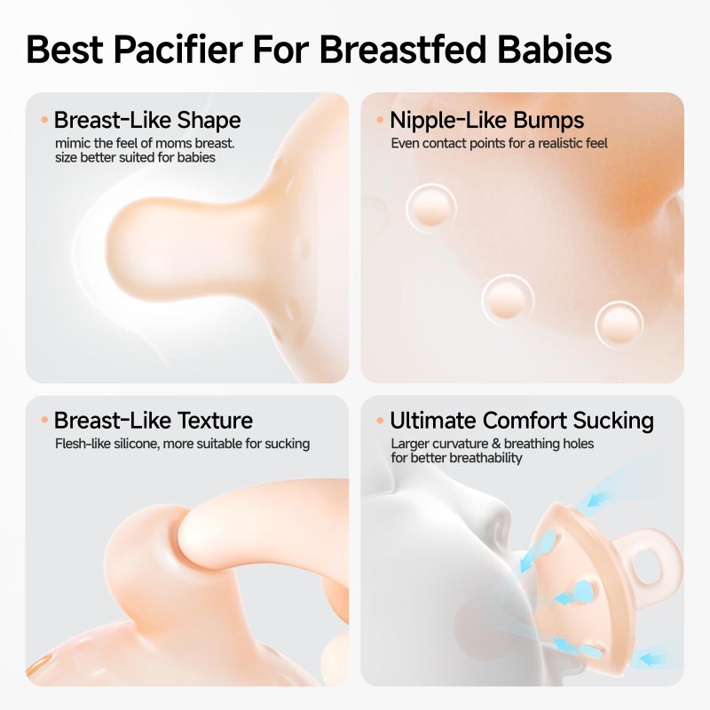 Garkoko Baby Pacifiers 0-6 Months Breast Like Shape Pacifiers BPA-Free One-Piece Silicone Newborn Pacifier for Breastfed Babies, 2pcs for Best Value - Image 3