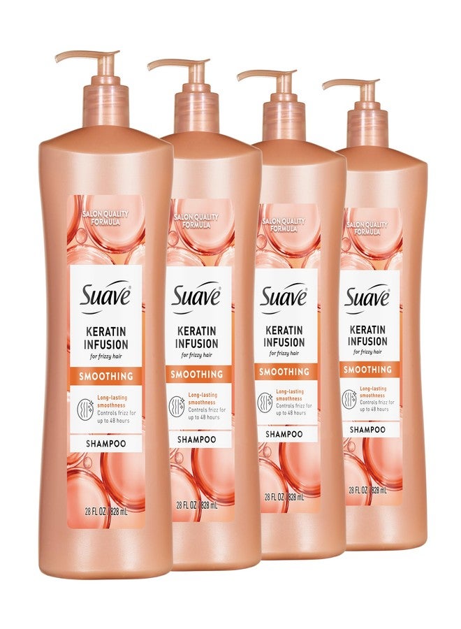 Suave Keratin Infusion Smoothing Shampoo For Frizzy Hair, Anti-Humidity + 48HR Frizz Control, Smooths & Detangles For Easy Styling, 28 FL OZ Pump, 4 Count - Image 1