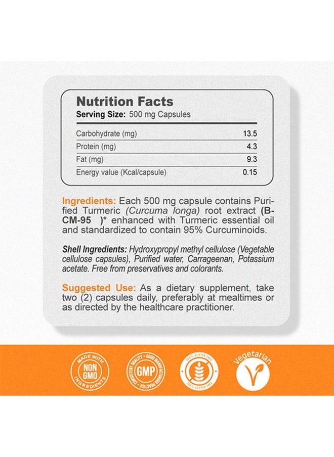 Gardeno Turmeric Curcumin with BCM 95, Superior Absorption Ultra Potent Formula with 95% Curcuminoids for Healthy Inflammatory Response, Immune, Liver & Joint Health - 60 Veg Caps  - Image 2