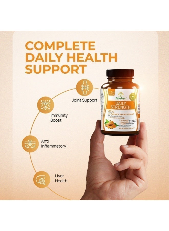 غاردينو كبسولات غاردينو كركمين بي سي إم-95® 500 ملغ، تركيبة حاصلة على براءة اختراع تحتوي على 95% من الكركمينويدات، امتصاص عالٍ لدعم المفاصل، والاستجابة الالتهابية، والمناعة، حلال، غير معدل وراثيًا، 60 كبسولة نباتية - Image 3