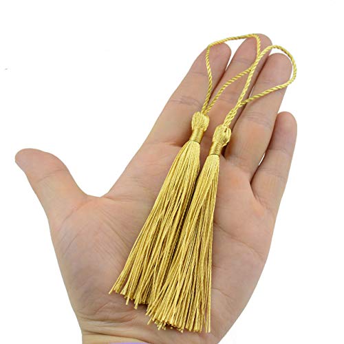 Makhry 100pcs 13cm/5 Inch Silky Floss Bookmark Tassels with 2-Inch Cord Loop and Small Chinese Knot for Jewelry Making, Souvenir, Bookmarks, DIY Craft Accessory (Light Gold) - Image 3