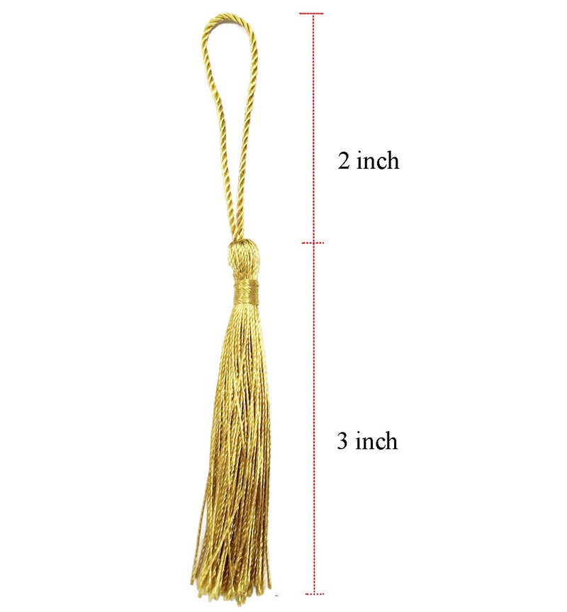 Makhry 100pcs 13cm/5 Inch Silky Floss Bookmark Tassels with 2-Inch Cord Loop and Small Chinese Knot for Jewelry Making, Souvenir, Bookmarks, DIY Craft Accessory (Light Gold) - Image 4