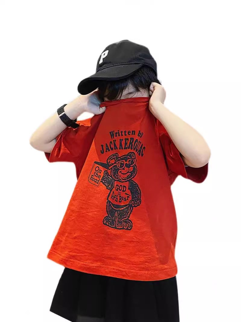 Zhongda Children'S Cotton Red Short-Sleeved T-Shirt Boys' Children'S Wear Children'S Graffiti Bear Top - Image 5