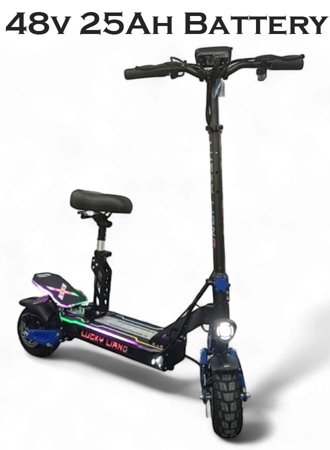 Lucky Liang L3 Pro Folding Electric Scooter with Seat, 1500W Motor, 60KM/H Top Speed, 65KM Range, 48V 25AH Battery, Off-Road Tires, Dual Suspension, Bluetooth Speaker, RGB Lights - Image 3
