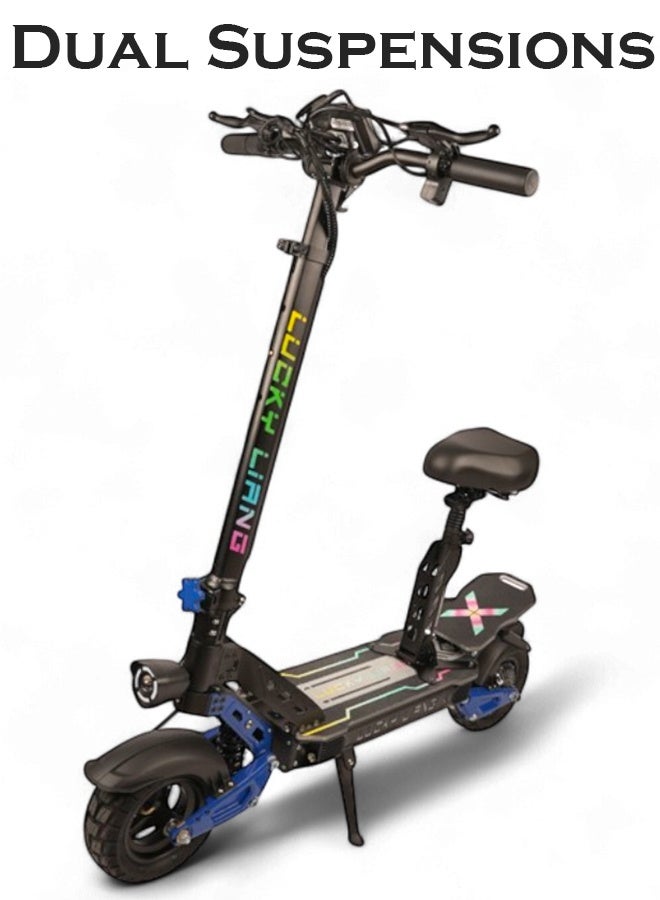 Lucky Liang L3 Pro Folding Electric Scooter with Seat, 1500W Motor, 60KM/H Top Speed, 65KM Range, 48V 25AH Battery, Off-Road Tires, Dual Suspension, Bluetooth Speaker, RGB Lights - Image 5