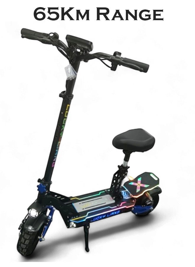 Lucky Liang L3 Pro Folding Electric Scooter with Seat, 1500W Motor, 60KM/H Top Speed, 65KM Range, 48V 25AH Battery, Off-Road Tires, Dual Suspension, Bluetooth Speaker, RGB Lights - Image 4