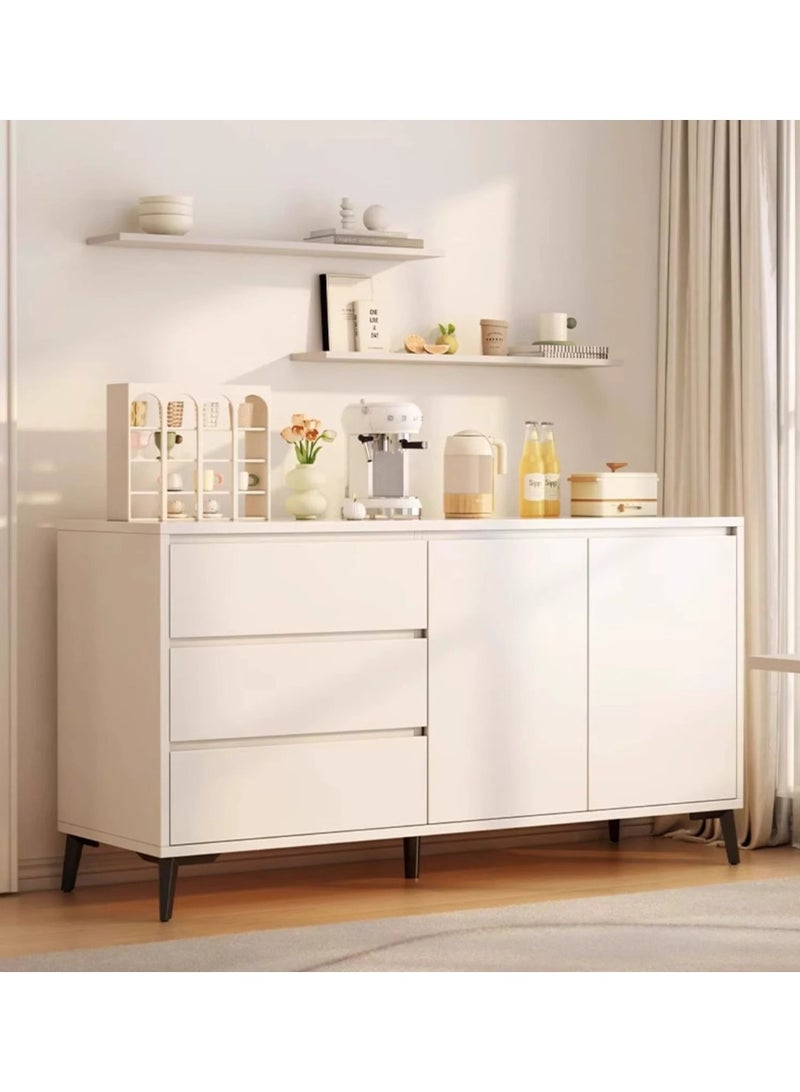 CityRiya-Long Storage Cabinet, Coffee Corner Table, 140CM Buffet Sideboard Cabinet, Kitchen Coffee Bar Cabinet with Shelves, Large Cupboard, Entryway Console Table for Home Office, TV Stand (White) - Image 1