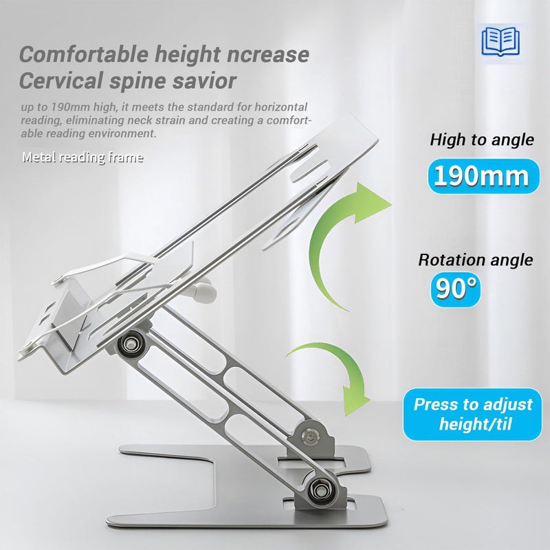 Volo 4-in-1 Book, Tablet, Laptop & Mobile Stand – Portable Adjustable Foldable Metal Holder for Reading & Study (Grey) - Image 5