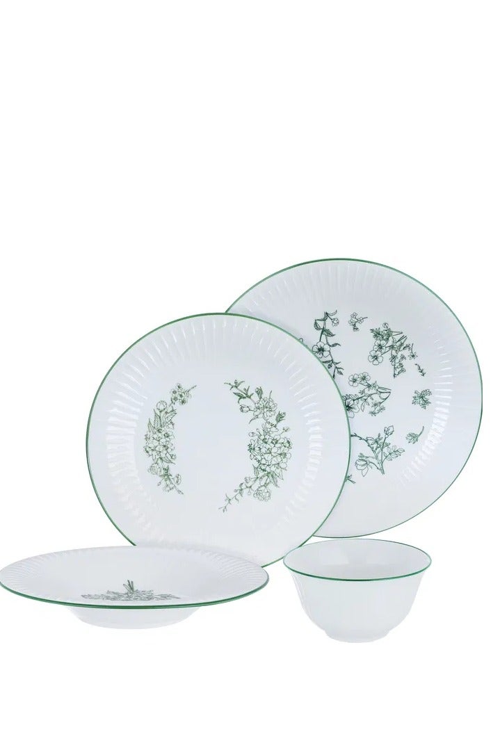 السيف غاليري طقم سفرة بورسلان بنقش أخضر السيف غاليري، 24 قطعة - أبيض - Image 1
