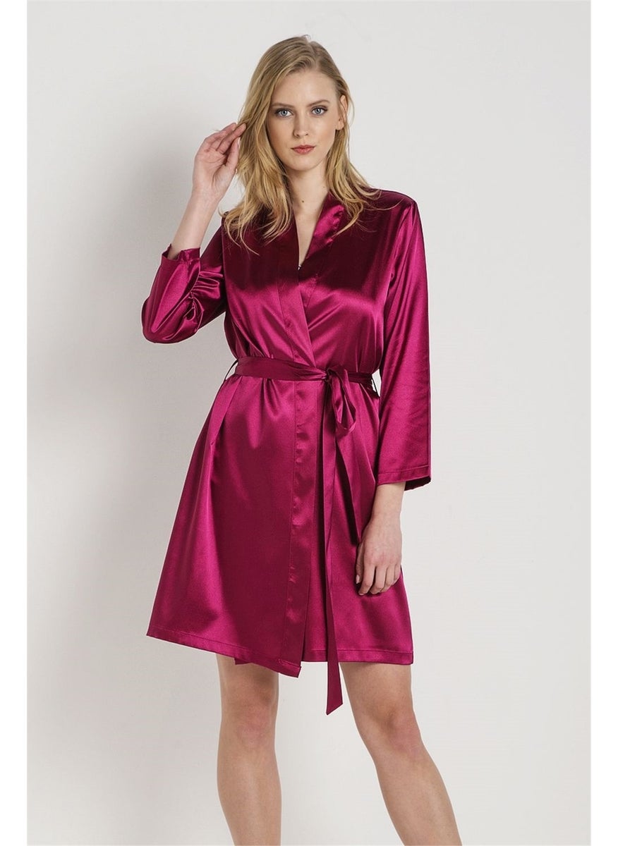 Magic Form 30428 Women's Cherry Plain Satin Fabric Short Dressing Gown  - Image 1