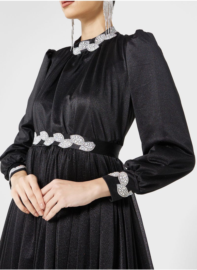 Khizana - Embellished Waist Shimmer Dress - Image 1