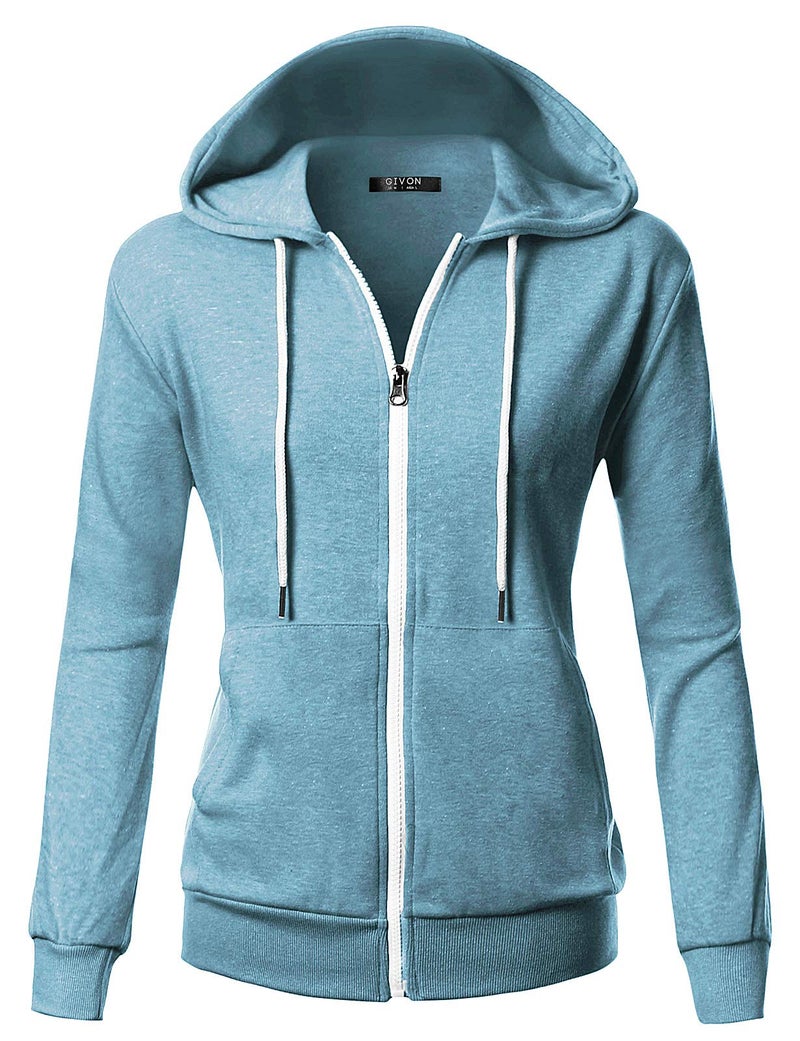 GIVON Women's Lightweight Zip Up Hoodie â€“ Long Sleeve Thin Casual Hooded Jacket, Plus DCF200-SKYBLUE-M - Image 4