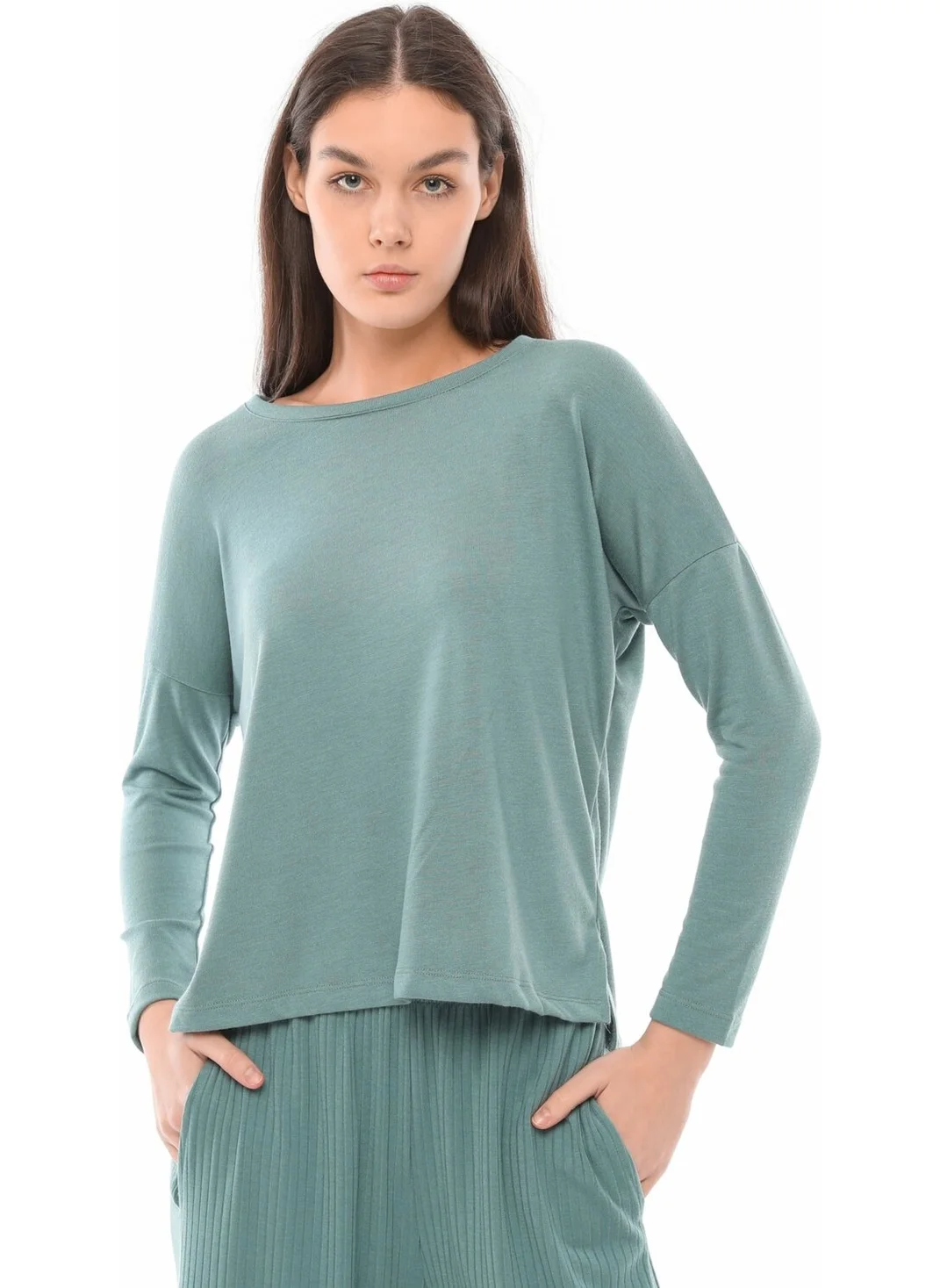 Defy'S Women's Slit Detail Long Sleeve T-Shirt