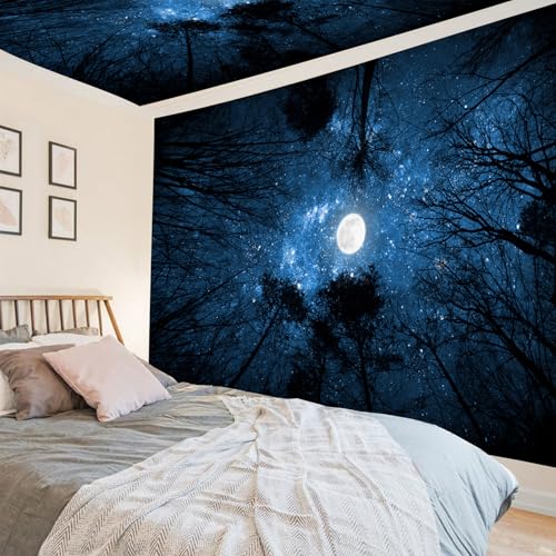Algasan Forest Galaxy Starry Tapestry, Starry Night Sky Moon Stars Ceiling Tapestry Blue Space with Trees Nature Tapestries Wall Hanging for Bedroom Dorm Living Room (51" X 60") - Image 3