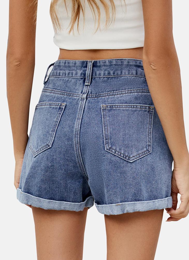 YUNIQEE Blue Mid Rise Printed Slim Fit Shorts - Image 5