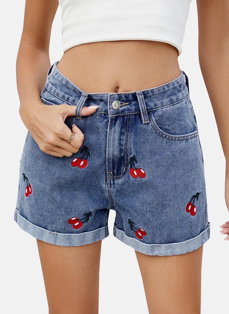 YUNIQEE Blue Mid Rise Printed Slim Fit Shorts - Image 2