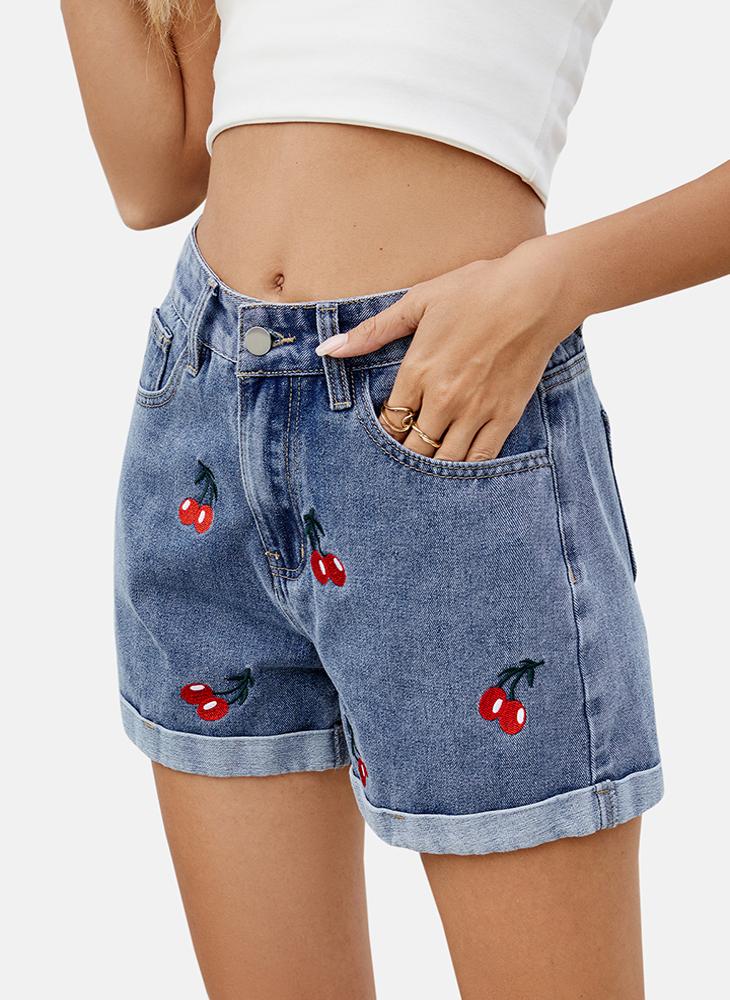 YUNIQEE Blue Mid Rise Printed Slim Fit Shorts - Image 3